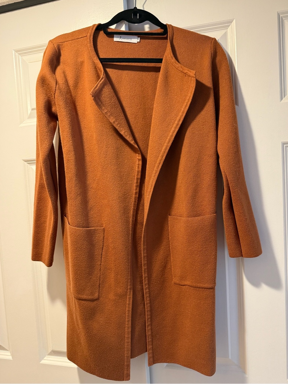 Women's Open Front Long Coat - Rust Orange